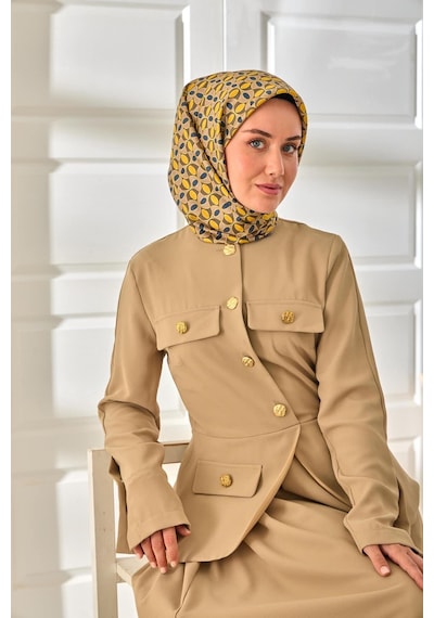 Silk Home Twill İpek Eşarp 11481-27 Vizon, Mavi, Sarı, Yeşil, Koyu Vizon