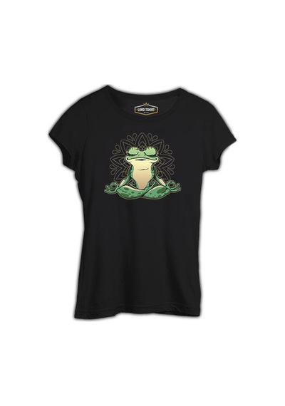 Meditating Frog Siyah Kadın Tshirt 001