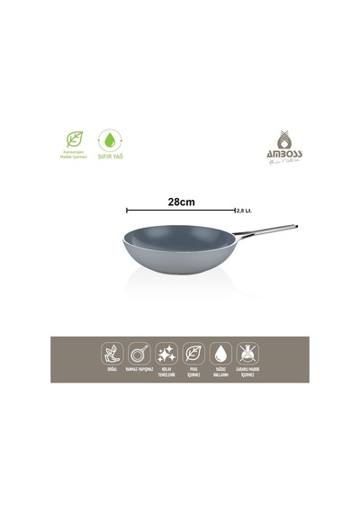 Tr Sera Nova Yanmaz Yapışmaz Seramik Wok Tava 28 Cm Gri Genel