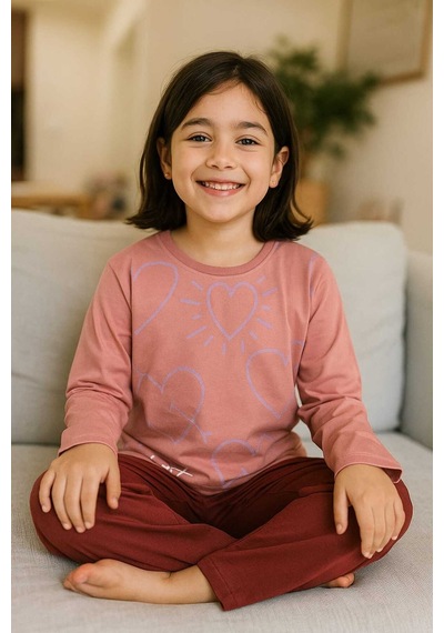 Çocuk Pijama Takımı %100 Pamuk Mor