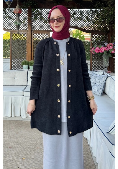 Rabia Şamlı Sedef Angora Triko Hırka Siyah Normal