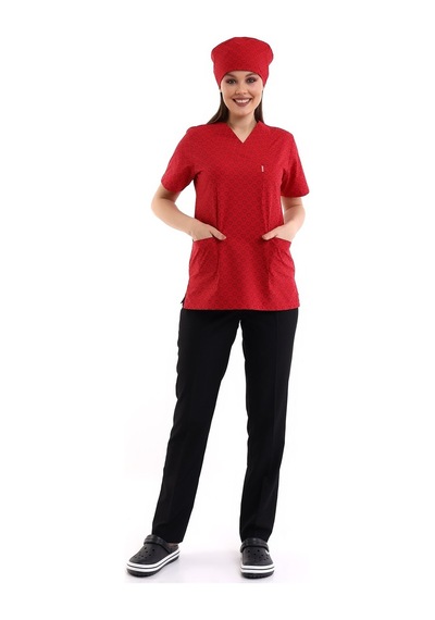 Zarf Yaka Desenli Üst - 5308 Kırmızı Küçük Kalp-6409