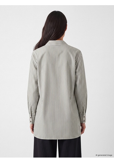 LC Waikiki Lc Waıkıkı Haki Çizgili Poplin Kadın Gömlek Tunik