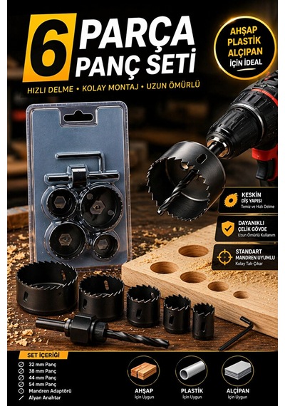 6 Parça Ahşap Panç Seti 32-54 Mm Matkap Uyumlu