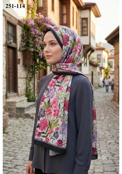 Sharell Fransız İpeği Şal Siyah 251-114 Çok Renkli