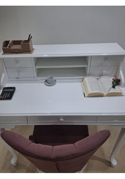 Çalışma Masa Sandalye 90659 Model Parlak Beyaz Lake Boyalı Masa Gökyüzü Sandalye Beyaz