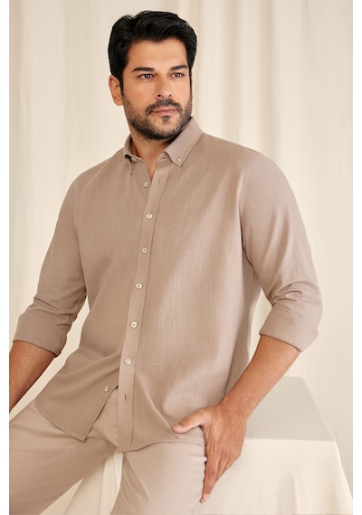 AC&Co / Altınyıldız Classics ERKEK VIZON Tailored Slim Fit Dar Kesim Düğmeli Yaka %100 Pamuk Gömlek Vizon AC&Co / Altınyıldız Classics ERKEK VIZON Tailored Slim Fit Dar Kesim Düğmeli Yaka %100 Pamuk Gömlek Vizon