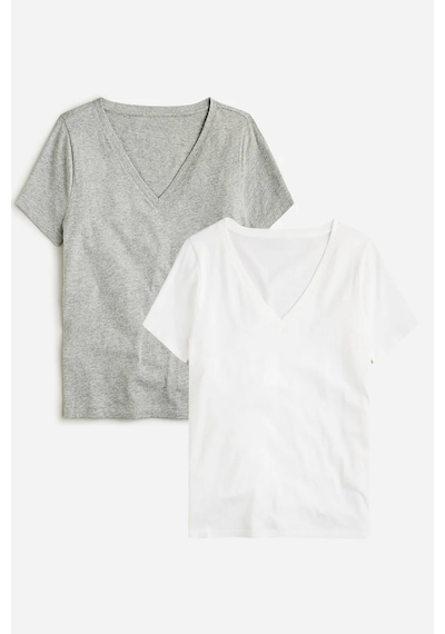 Kadın V Yaka Regular Tshirt Spr24tsk45-2 Beyaz - Gri Kadın V Yaka Regular Tshirt Spr24tsk45-2 Beyaz - Gri