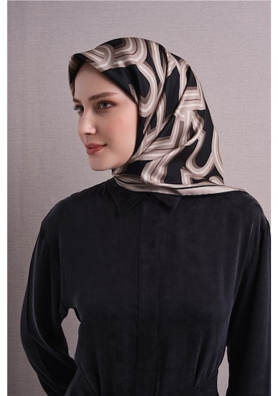Armine İpek Eşarp 2027 Kış - 9614-08 Siyah Vizon Twill