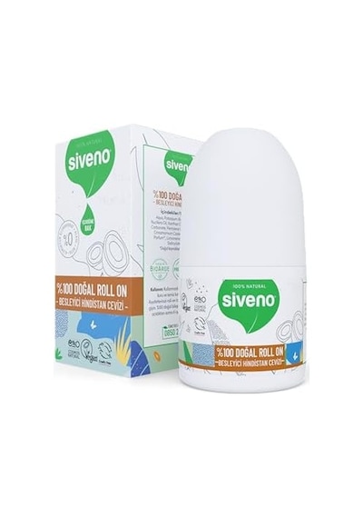 Siveno %100 Doğal Roll On Hindistan Cevizli Deodorant Ter Kokusu Önleyici Bitkisel Lekesiz Vegan 50 Ml