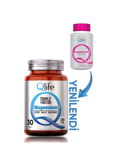 Qlife Magnezyum Triple Sitrat ve Malat ve Bisglisinat 30 Tablet﻿﻿