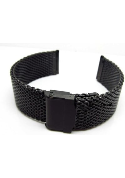 24Mm Saat Kordonu Çelik Hasır Siyah 1.Kalite Örgü Kordon Black 2