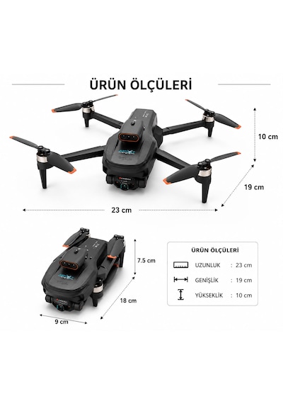 M9 Dron Katlanabilir Ekranlı Kumanda 4k Çift Çift Lens Fvp Kameralı Wi-fi Canlı Görüntü Aktarımı Takip Et Modu Katlanabilir Özel Çantalı 360 Dere Engel Algılamalı Fırçasız Motor Renkli Aydınlatma