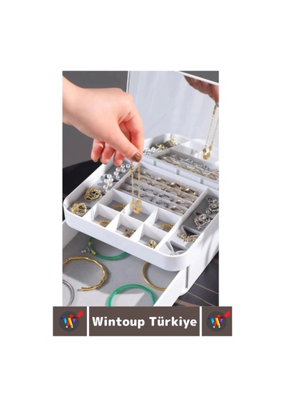 Yüksek Kaliteli Makyaj Yüzük Kolye Küpe Düzenleyici Çok Şık Bölmeli Çekmeceli Aynalı Takı Organizeri Çok Renkli