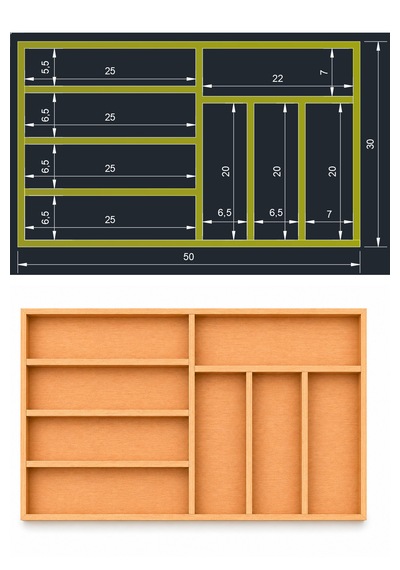 50x30 Cm Ahşap Kaşıklık Çekmece İçi Organizer Doğal Ahşap Mutfak Düzenleyici