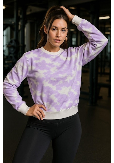 Kadın Batik Desen Bisiklet Yaka Renkli Oversize Relaxed Uzun Kollu Sweatshirt Çok Renkli