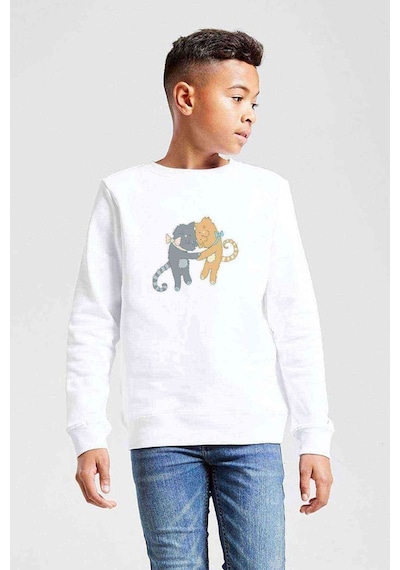 Tshirthane Best Friends Kediler Baskılı Unisex Çocuk Beyaz Sweatshirt Beyaz