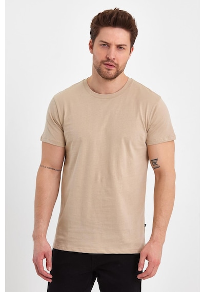 Erkek Sıfır Yaka Tshırt Oxford Tan