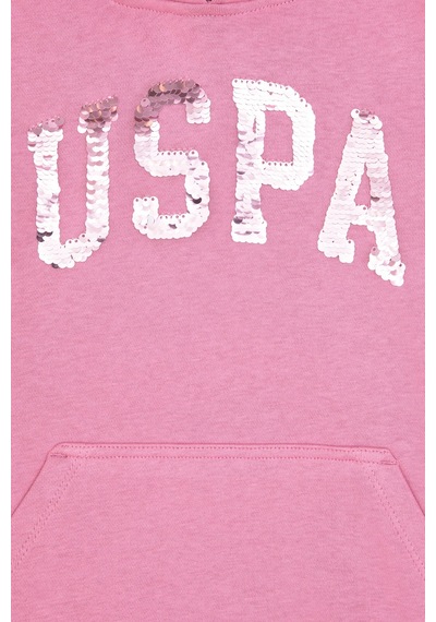 U.S. Polo Assn. Kız Çocuk Pembe Payet İşlemeli Kapüşonlu Basic Sweatshirt 50314312-VR167
