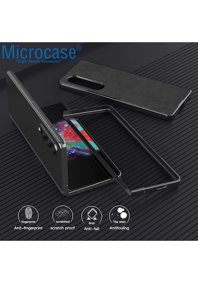 Samsung Uyumlu Galaxy Z Fold 3 Için Deri Desenli Plastik Kilif - Siyah 538284454