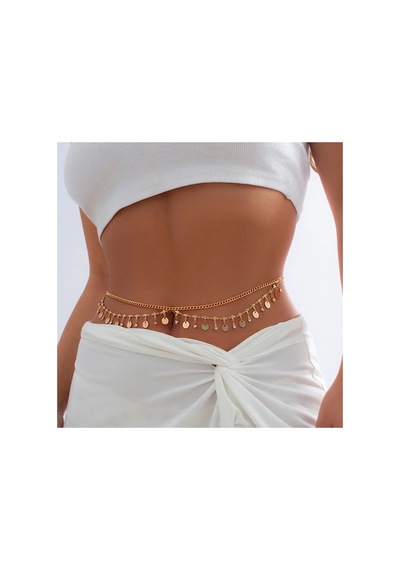 Zayna Yuvarlak Detaylı Taşlı Gold Bel Göbek Zinciri 95679538