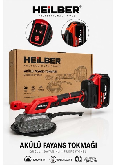 Heilber Ba011512 21v Akülü Fayans Tokmağı Çift Bataryalı Kademeli Vakumlu Seramik Döşeme Titreşim Makinesi