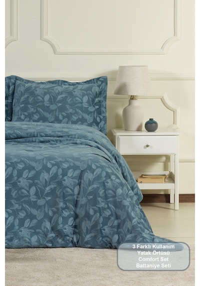 Elart Stella Comfort Uyku Seti Yatak Örtüsü Çift Kişilik 3 Parça 220x240 Cm Mavi Mavi