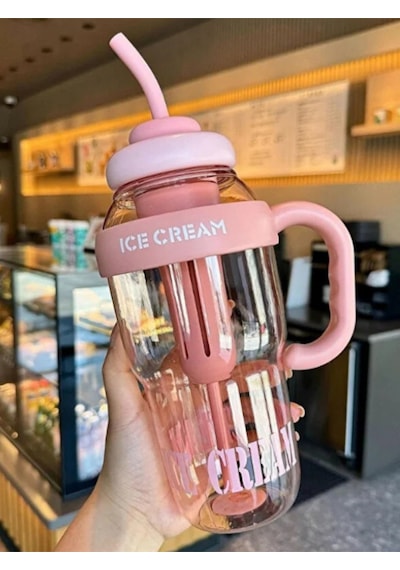 Bıgmug Ice Cream Tritan Pipetli Suluk Detoks Matara 1300 Ml Pembe