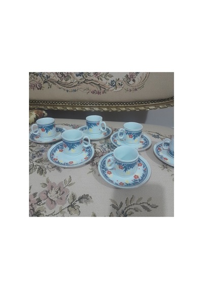 Antika China Damgalı Fincan Takımı Lacivert Lacivert