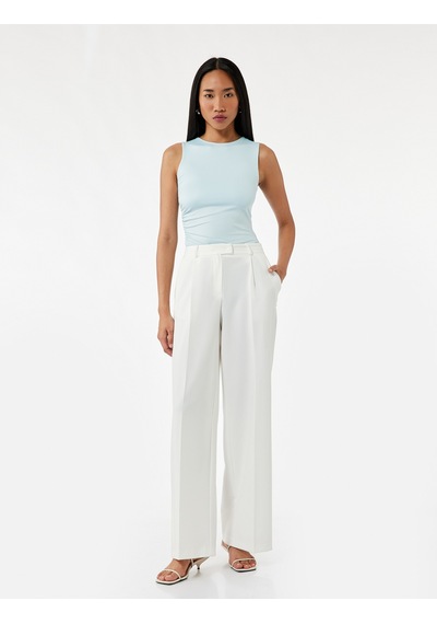 Koton Slim Fit Bisiklet Yaka Drapeli Kolsuz Tişört Mavi 5sak10751ek Mavi