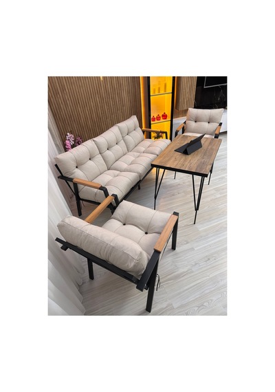 Houseart Açelya Balkon, Bahçe, Cafe - Salon - Metal Kanepe Koltuk Takımı 3+1+1 + Masa Krem Houseart Açelya Balkon, Bahçe, Cafe - Salon - Metal Kanepe Koltuk Takımı 3+1+1 + Masa Krem