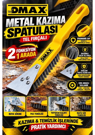 Dmax Metal Kazıma Spatulası Tel Fırçalı Boya Sökücü Pas Temizleme Fırçası Yapışkan Kalıntısı Ve İnat