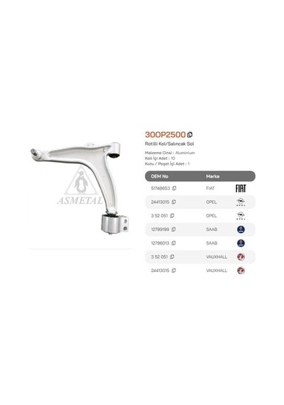 Asmetal 30op2500 Salıncak Alt Sol Vectra C Croma Signum Saab 04 02 1279601312