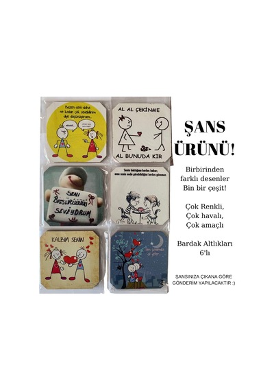 Bardak Altlığı 6'li Şans Butiği Ahşap Baskılı Doğa, Ünlüler, Sanat Eserleri, Mandala, İlham Verici Görsel & Diğer