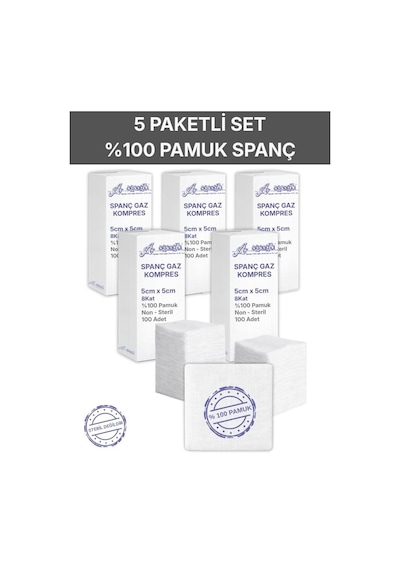 Ağaoğlu Spanç Gazlı Bez 5x5cm 8 Katlı 500 Adet