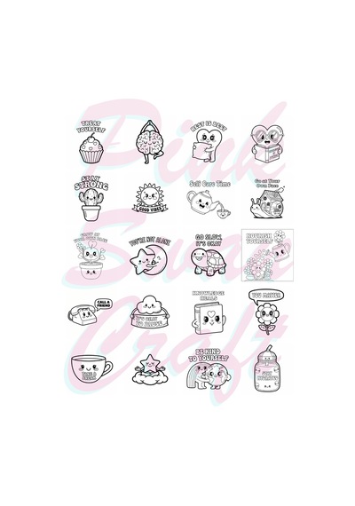 Cute Kawaii Mental Health Bold And Easy - 20x20 Büyük Boyama Kitabı, Çocuklar Ve Yetişkinler İçin