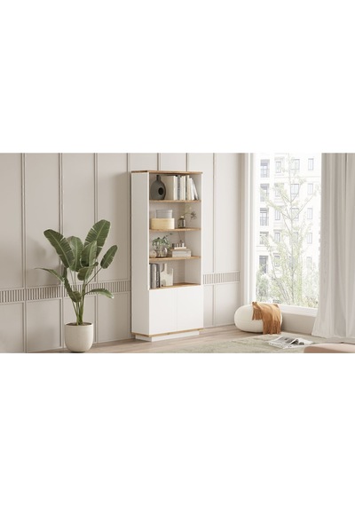 Aven Kitaplık 168cm Raf 2 Kapaklı Raflı Çam-beyaz Ave16-aw Beyaz