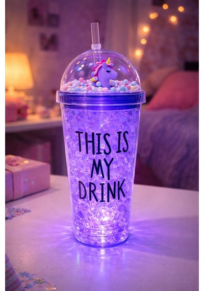 Sevimli Renkli Çılgın 450 Ml Led Işıklı This İs My Drink Temalı Pipetli İçecek Bardağı Suluk 2642mor Mor