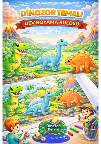 Dinozorlar Çağı Boyama Şeridi Sevimli Dinozorları Boyuyorum 5 Metre Uzunluğunda Çocuk Aktivite & Boyama Rulosu