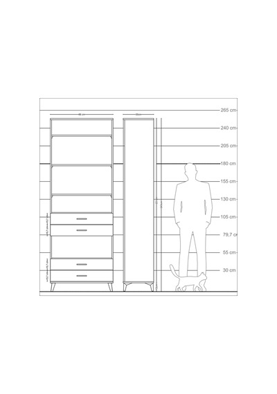 Arges Dolap 5 Raflı 4 Çekmeceli 88x30x243 Antrasit-çam Antrasit