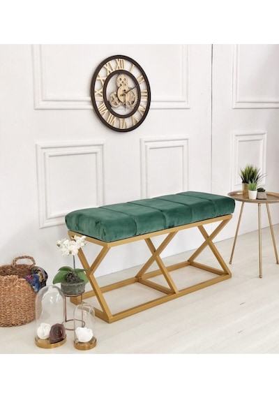 Evodeko Gold Ayaklı Yeşil Bench Puf