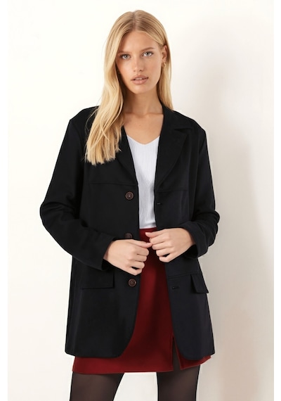 Armonika Kadın Siyah Yakalı Cep Kapaklı Düğmeli Vatkalı Premium Süet Oversize Ceket Arm-25k001057 Armonika Kadın Siyah Yakalı Cep Kapaklı Düğmeli Vatkalı Premium Süet Oversize Ceket Arm-25k001057