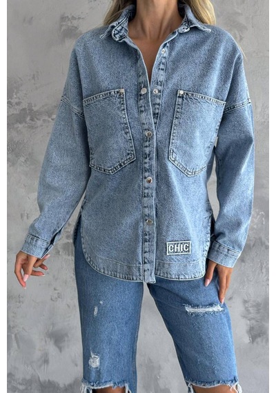 Noa & Noa Kadın Chıc Etiketli Yırtık Denim Gömlek Urban Rebel Mavi