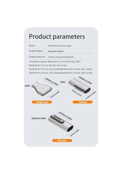 Type-c - Magsafe 3 İle Uyumlu Manyetik Şarj Adaptörü Çevirici 140w Hızlı Şarj Desteği, Led Göstergeli Gümüş Sfu-3