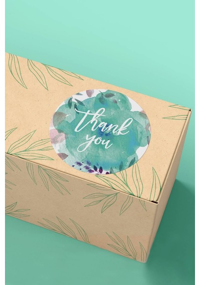 90 Adet Thank You Teşekkür Etiketi Su Yeşili Çiçekli 3x3cm St2040 Çok Renkli