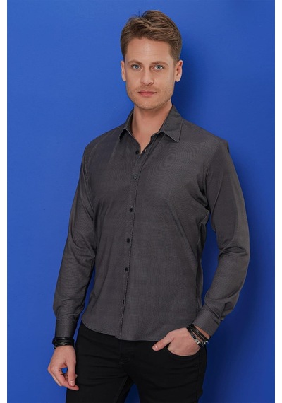 Efor G 1524 Slim Fit Siyah Spor Gömlek Siyah