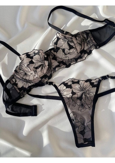 La Linaa Blackrose Kadın Çiçekli Bralet Takım-siyah Siyah