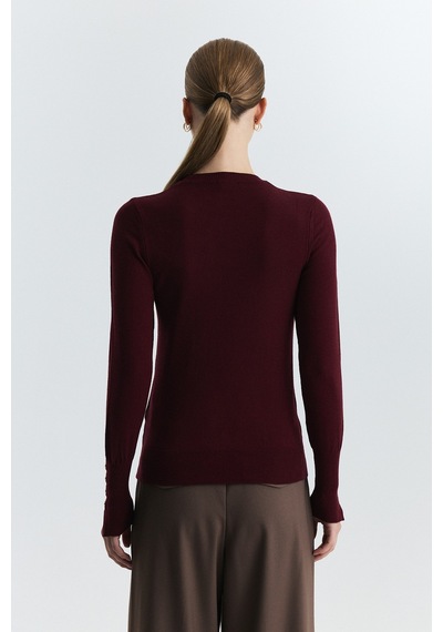 Antioch Basic Düz Triko Kazak Bordo