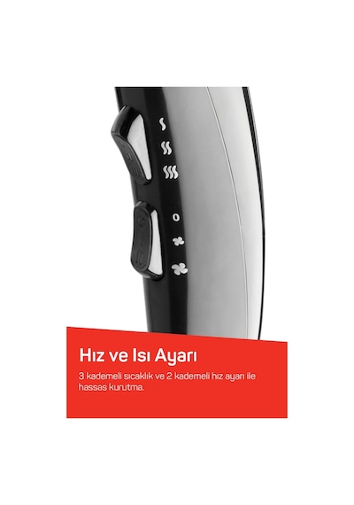Arzum AR5007 Shiny İyonlu Saç Kurutma Makinesi, Difüzörlü Başlıklı, 2200W, Siyah