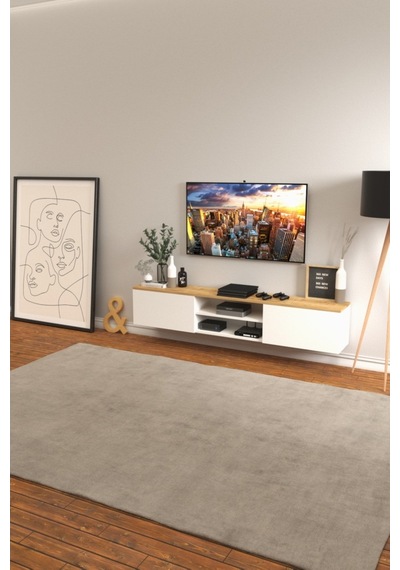 B3 Concept Nort Serisi Beyaz & Safir Meşe 2 Kapaklı Duvar Tipi Tv